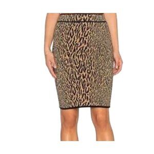 BCBG Animal Print Edgy Skirt L Brown Preppy Old Money Classic Leopard Urban Chic